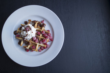 waffles with cream and currants