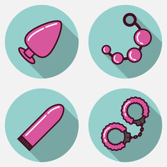 Vector set of sex toys in the linear flat style.