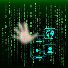 technology of the future the hand on the display with a backgrou