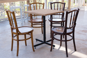 Set of chairs and wooden table