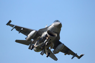 Military fighter jet in flight