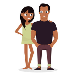 Fototapeta premium Happy young couple. Cartoon character. The guy with the girl on a white background.
