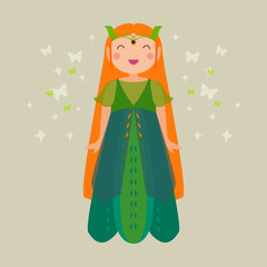Vector cute poster with pixie. Cartoon magic illustration