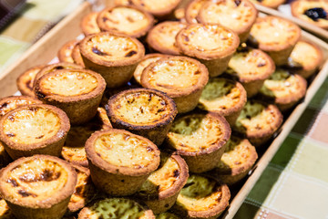 Taiwanese baked egg tart  on display at a stall