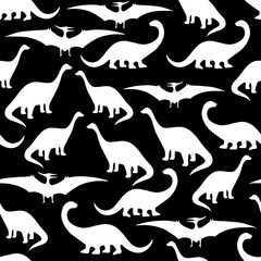Seamless pattern with cartoon dinosaurs.