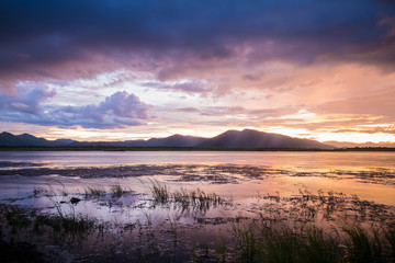 Fototapeta premium Twilight time on the lake and mountain