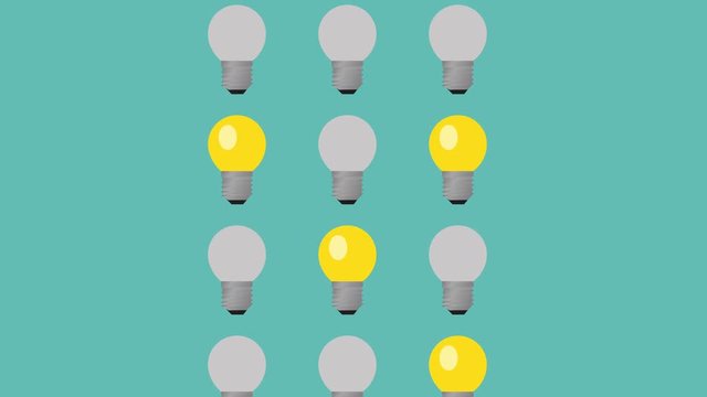 Many light bulbs shining. Concept of brainstorming, business solution and finding ideas.