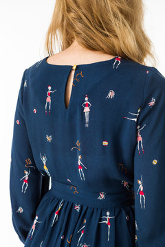 Details of women's clothing. Detail dress on a model on a white background