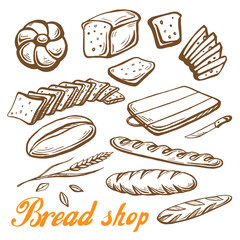 Bread vector hand drawn set illustration in graphic style