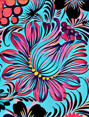 Petrikovka`s painting. Colorful painting flower with leaves. Traditional Ukrainian painting. 