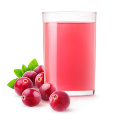 Isolated cranberry juice. Glass of cranberry drink isolated on white background with clipping path