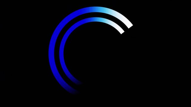 A loader - spinner animation: a pair of curves moving, white-to blue gradient. Use: fake mock video buffering, simulate Android / iPhone apps, YouTube buffering / loading.
