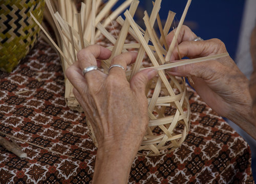 Weaving a wicker basket by handmade,Thailand