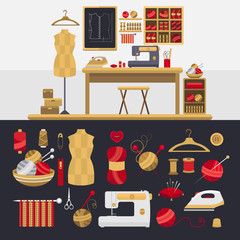 Elements for knitting and sewing.