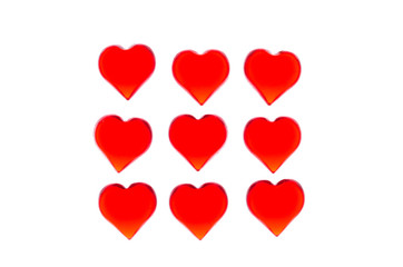Bright red hearts 9 pieces in the form of a square. In order to use Valentine's Day, weddings, International Women's Day
