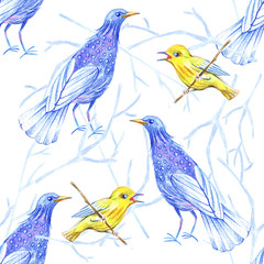 Birds, drawing, illustration, seamless pattern
