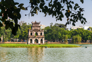 The historic centre of Hanoi. Hoan Kiem Lake, Turtle tower