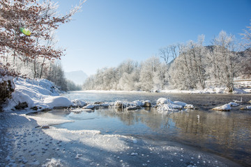 Winter Fluss sonne gefroren Schnee Natur Winterwunderland