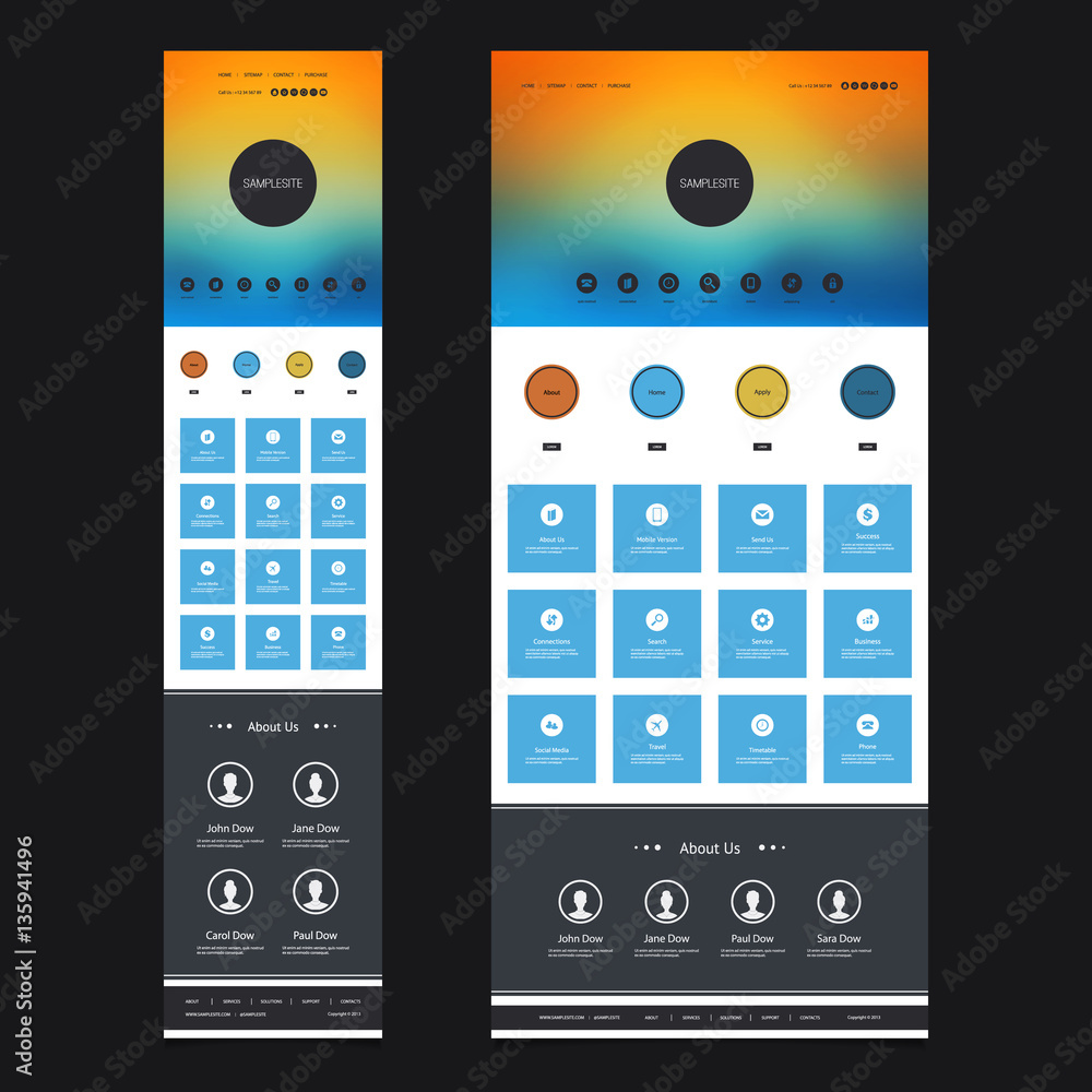 Poster responsive one page website template kit with blurred background - sunset sky header design - deskto