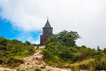 Abandoned French Church in Ghost town Bokor Hill station near the town of Kampot. Cambodia