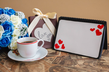 Card with artificial flowers for Valentine's Day