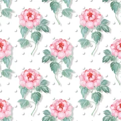 Fototapeten Seamless pattern. Pink flowers. Polka dot background 1 © Gribanessa
