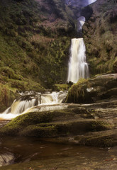 Obraz premium Pistyll Rhaeadr waterfall in North Wales UK with a long exposure