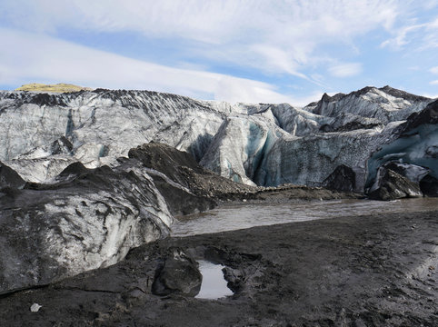 Gletscherzunge des Gletschers Solheimajökull in Island