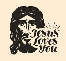 Jesus Loves You. Biblical illustration. Christian lettering vector