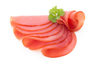 Pork ham slices isolated on white background.