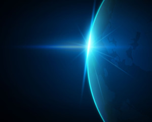 Vector Illustration of Planet Earth. Blue Sunrise View from Space.