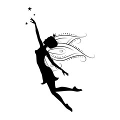 Silhouette of a fairy. Template fairy for cut of laser or engraved. Stencil for paper, plastic, wood, laser cut acrylic. Decoration for windows, wall and interior design. Vector illustration isolated. - 135947479