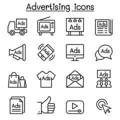 Advertisement icon set in thin line style