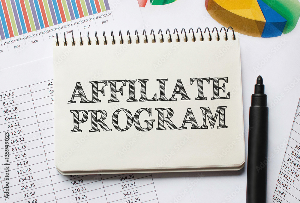 Poster notebook with toolls and notes about affiliate program