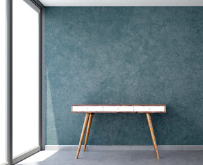 The interior design of lounge and blue texture wall