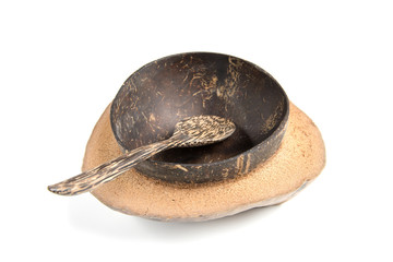 bowl made from Coconut shell with wooden spoon