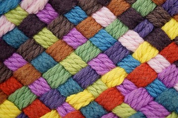 Colorful yarn weave close up