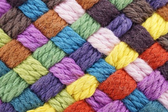 Colorful yarn weave close up