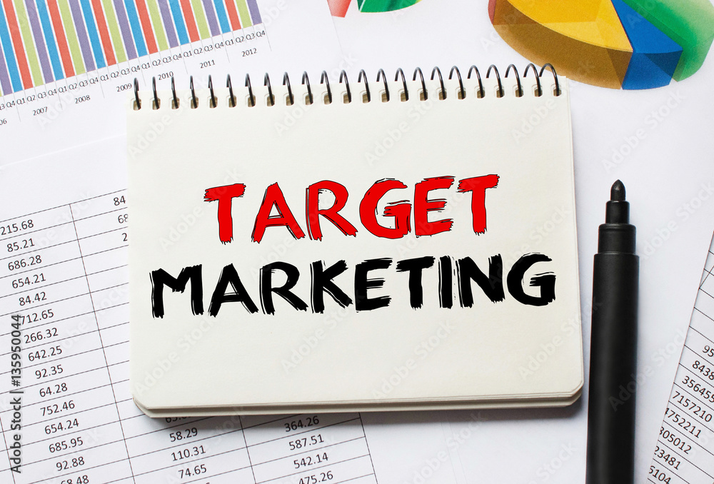 Poster notebook with toolls and notes about target marketing