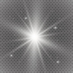 White glowing light burst explosion with transparent. Vector illustration for cool effect decoration with ray sparkles. Bright star. Transparent shine gradient glitter, bright flare. Glare texture.