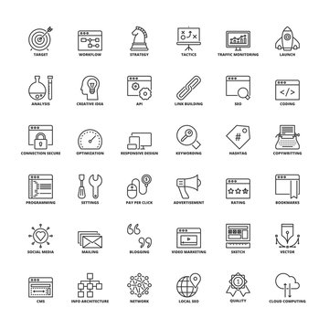 Outline icons. SEO and web development