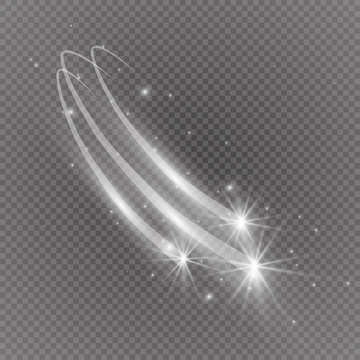 A bright comet with large dust. Falling Star. Glow light effect. Vector illustration.