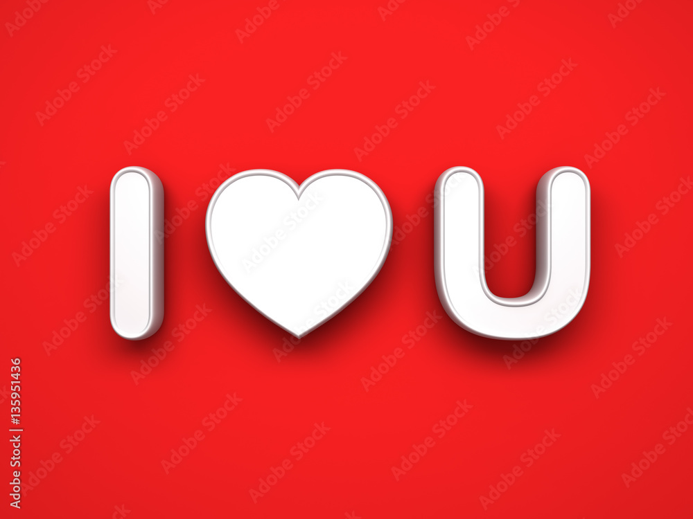 Poster 3d i love you concept with white heart on red background with shadow, valentines day background 3d r