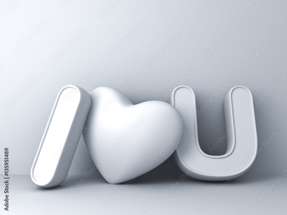Poster 3d i love you concept with heart on white background with shadow, valentines day background 3d rende