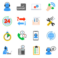 Technical support icons set. Receiving the information, flat design. Service information, isolated symbols collection