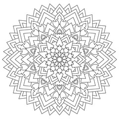 Circular geometric ornament. Round outline Mandala for coloring page
