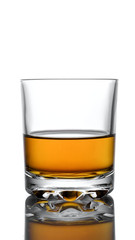 Glass of whiskey on a white background
