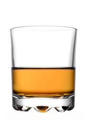 Glass of whiskey on a white background