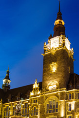 Fototapeta na wymiar Rathaus in Wuppertal-Elberfeld bei Nacht, Deutschland