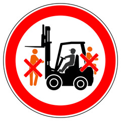 srr112 SignRoundRed - german - Verbotszeichen: Gabelstapler / Mitfahren auf Flurförderzeug verboten - english - prohibition sign / forklift trucks / do not ride on forklift - xxl g5006